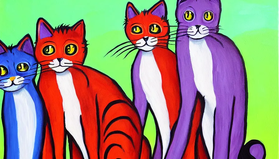 Image similar to acrylic painting of really tall cats by fandooby magoof, thick brush strokes and visible paint layers