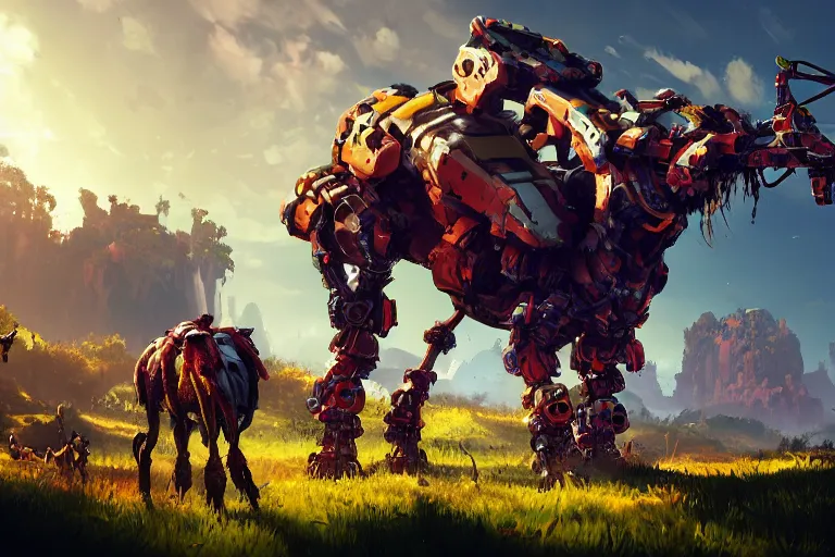 Image similar to grazer machine mecanical creature robot of horizon forbidden west horizon zero dawn bioluminiscence global illumination ray tracing hdr fanart arstation by ian pesty and alena aenami artworks in 4 k