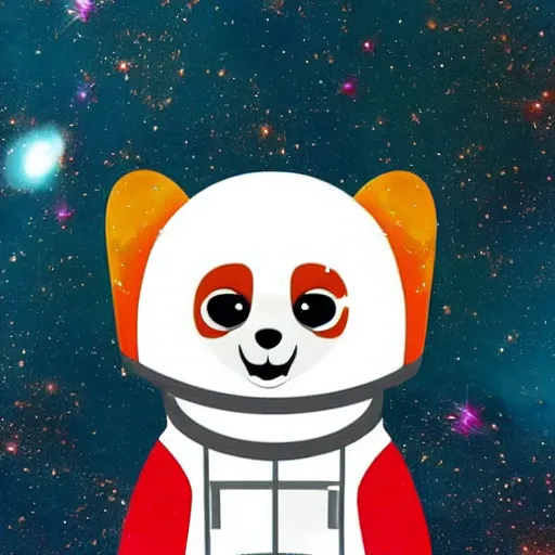 Image similar to astronaut red panda floating in space, stars and nebula in the background, cute