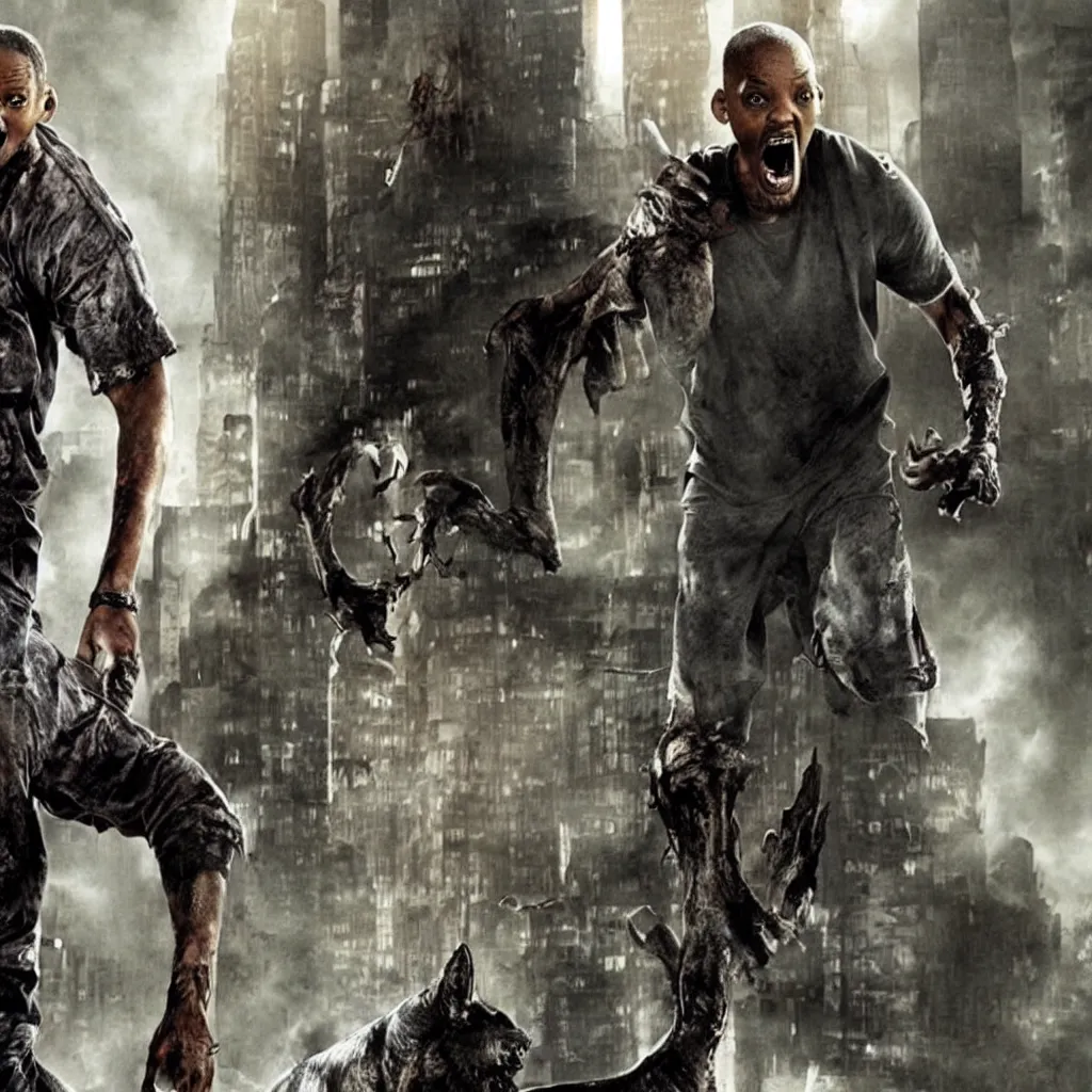 Image similar to Will Smith as a monster from the movie I am legend, realistic, photo, hyperdetailed