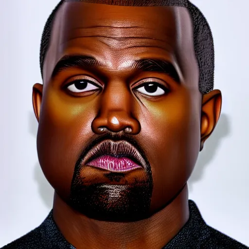 Image similar to kayne west starring at the camera, neutral face, wide, low quality close up