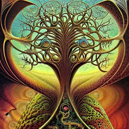 Image similar to tree of life by roger dean and andrew ferez, art forms of nature by ernst haeckel, divine chaos engine, symbolist, visionary, art nouveau, botanical fractal structures, organic, detailed, realistic, surreality