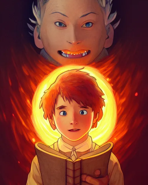 Image similar to real life portrait of calcifer from the movie howl's moving castle, intricate, elegant, highly detailed, digital painting, artstation, concept art, smooth, sharp focus, illustration, art by artgerm and greg rutkowski and fra angelico and alphons mucha