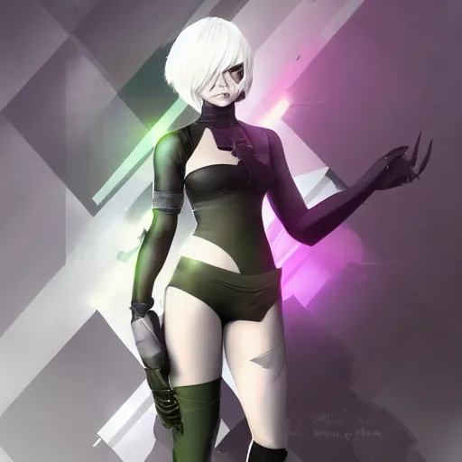 Image similar to beast boy as 2B nier automata, full body portrait, trending in artstation, artstationHD, artstationHQ, detailed, 4k