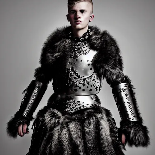 Prompt: a portrait of a beautiful young icelander male wearing an alexander mcqueen armor , photographed by andrew thomas huang, artistic