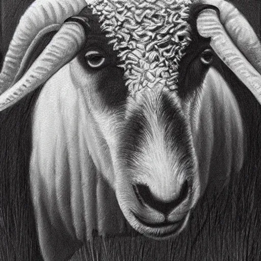 Prompt: a beautiful painting the sheep included a spider web, hyper realistic, one line, grey scale