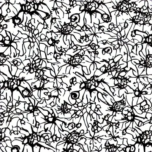 Image similar to in the style of neurographic drawing of a field of flowers