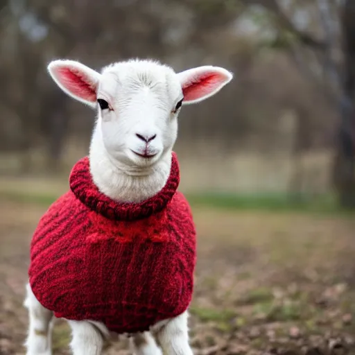 Prompt: lamb wearing a sweater, upper body shot, hyper detailed, canon eos r 3, f / 1. 4, iso 2 0 0, 1 / 1 6 0 s, 8 k, raw, unedited, symmetrical balance, in - frame