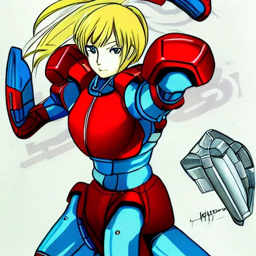 Prompt: samus aran as anime character by hiromu arakawa