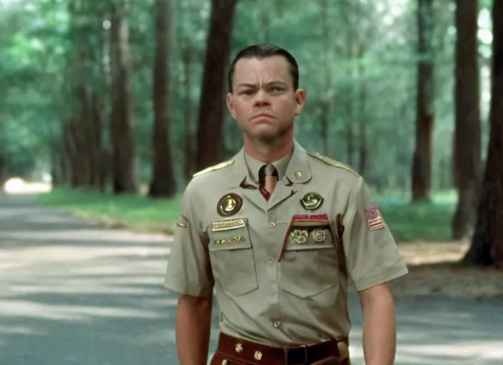 Image similar to film still of matt damon as forrest gump in forrest gump, 4 k