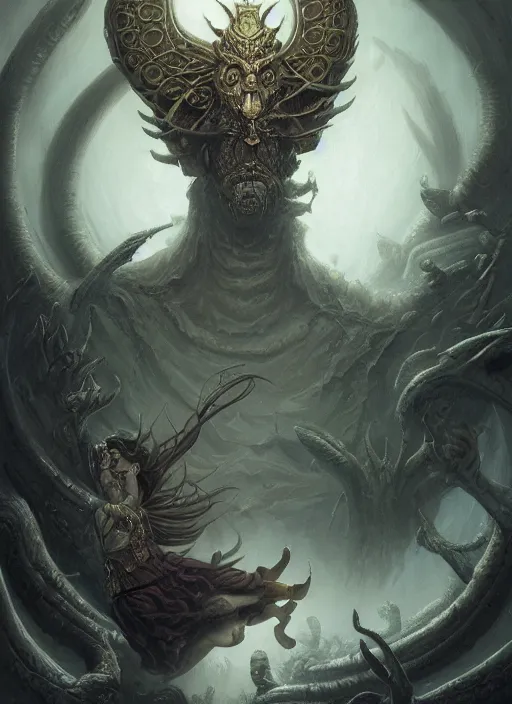 Image similar to erebus, shamanic poste, elegant, highly detailed, centered, digital painting, artstation, concept art, smooth, sharp focus, illustration, artgerm, tomasz alen kopera, peter mohrbacher, donato giancola, joseph christian leyendecker, wlop, frank frazetta