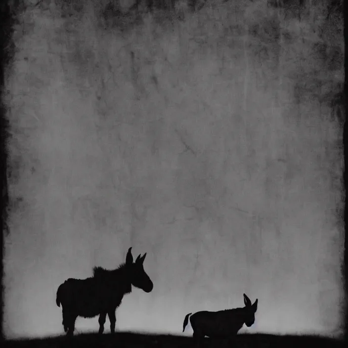 Image similar to 1 9 2 0 s horror movie poster featuring the silhouette of a head of a donkey, dark atmosphere, minimalist, sharp focus, smooth, dramatic lighting, 8 k