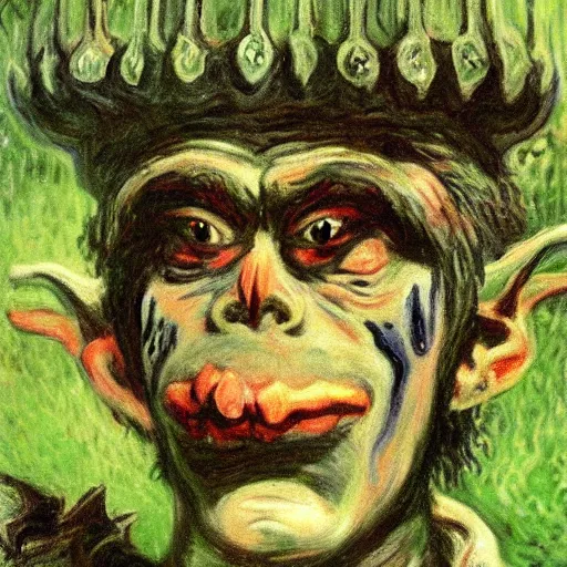 Image similar to a goblin wearing swords on his eyes painted by Monet