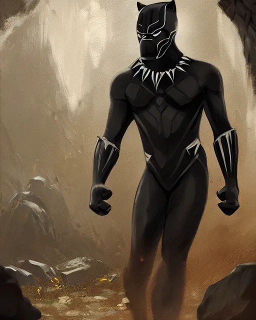 Image similar to oil painting of anthropomorphized black panther, detective clothes, close shot, full body, dark steampunk mine shaft background, sharp focus, fantasy style, octane render, volumetric lighting, 8k high definition, by greg rutkowski, highly detailed, trending on art Station, dungeons and dragons artwork, centered