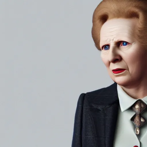 Prompt: limmy brian limond as margaret thatcher, realistic, wide shot, sunny lighting, octane render, hyper realistic, high quality, highly detailed, hd, beautiful, cinematic, 8 k, unreal engine, facial accuracy,