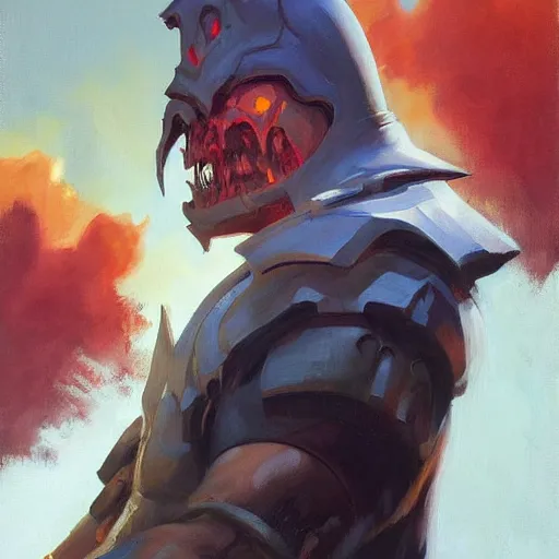 Image similar to greg manchess portrait painting of doom from dota 2, medium shot, asymmetrical, profile picture, organic painting, sunny day, matte painting, bold shapes, hard edges, street art, trending on artstation, by huang guangjian and gil elvgren and sachin teng