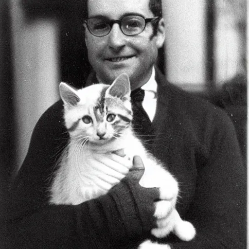 Prompt: John Cooper holding a kitty, photo