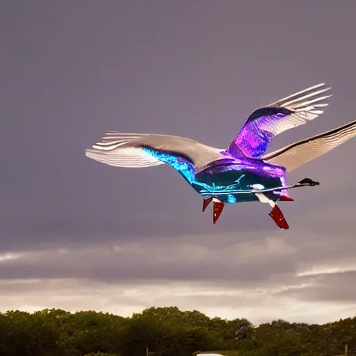 Image similar to giant iridescent robot seagull