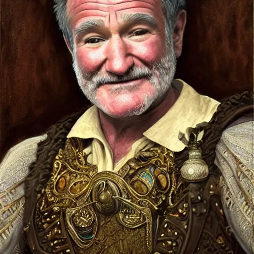 Image similar to an ultradetailed portrait of robin williams dressed as sheogorath, floating in the air with magic, the elder scrolls, fantasy, intricate, elegant, highly detailed, digital painting, matte, sharp focus, illustration, art by john collier and albert aublet and krenz cushart and artem demura and alphonse mucha