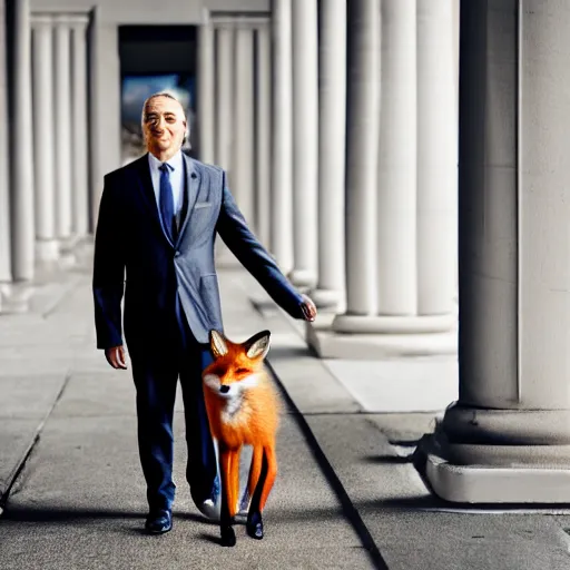 Image similar to a fox animal dressed in a suit in the style of a presidential campaign poster 8 5 mm f / 1. 4