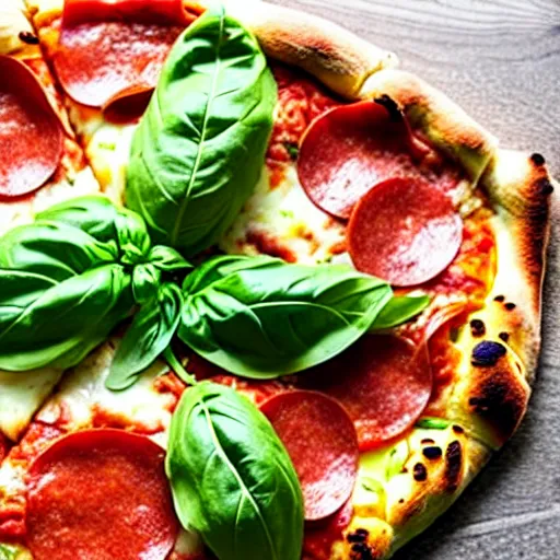 Image similar to the word'pizza'made out of basil