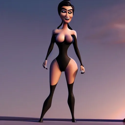 Prompt: undead kim kardashian as seen in pixar animated movie 4 k render octane remake by christopher nolan