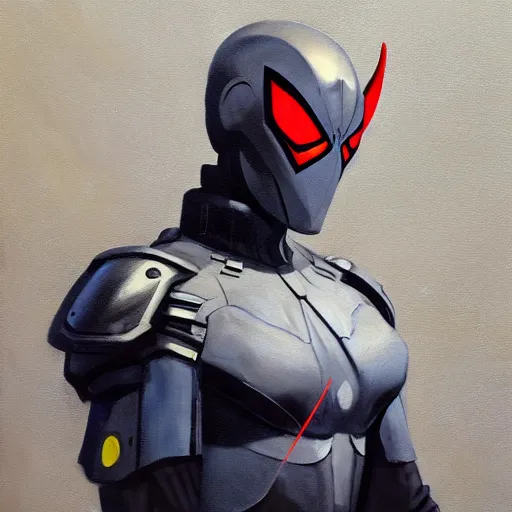 Image similar to greg manchess portrait painting of armored spiderman ultraman grey fox from metal gear cyborg gay japanese - american hybrid as overwatch character, medium shot, asymmetrical, profile picture, organic painting, sunny day, matte painting, bold shapes, hard edges, street art, trending on artstation, by huang guangjian and ail elvgren and sachin teng