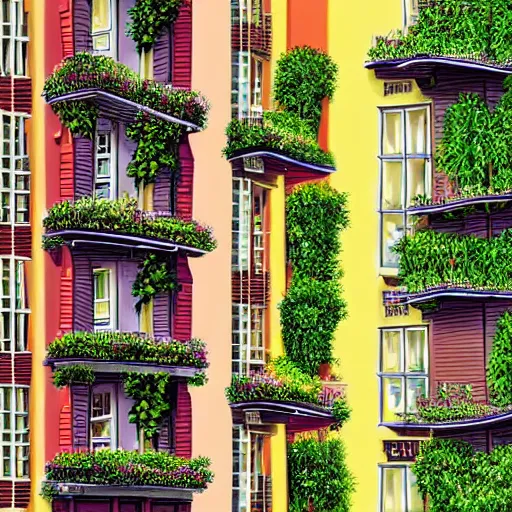 Image similar to Beautiful city of the future in harmony with nature. Plants on buildings. Nice colour scheme, soft warm colour. Beautiful detailed painting by Lurid. (2022)