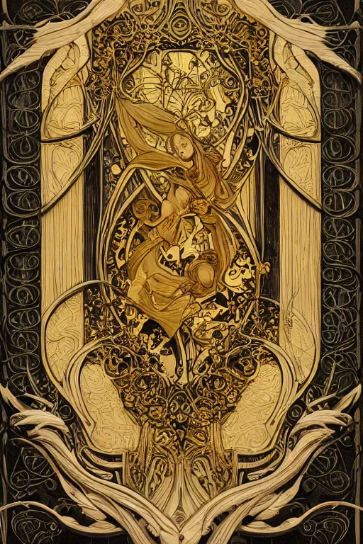 Image similar to an intricate art nouveau canvas frame, with golden entertwined edges and empty black center, highly detailed, artstation, concept art, matte, sharp focus,