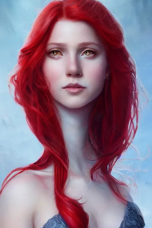 Prompt: beautiful cute red haired joyful and playful 1 9 year old maiden, full portrait, long hair, sci - fi, fantasy, intricate, elegant, digital painting, artstation, concept art, smooth, sharp focus, 8 k frostbite 3 engine, ultra detailed, art by artgerm and greg rutkowski and magali villeneuve