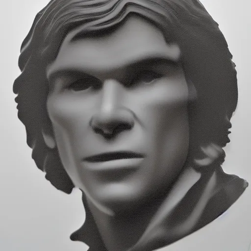 Prompt: A three-dimensional blown glass portrait of Han Solo