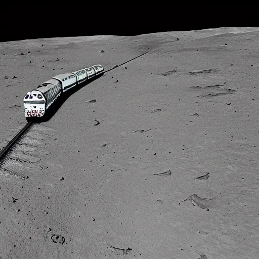 Prompt: a train spotted on the moon