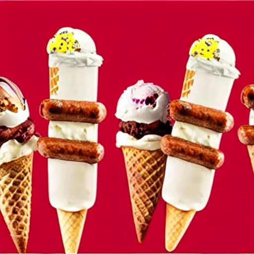 Prompt: promotional photo of an ice cream with hot dog taste,