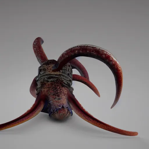 Image similar to hyperrealistic dslr film still of amorphous squid with manlike teeth and eyebrows, stunning 8 k octane comprehensive 3 d render, inspired by istvan sandorfi & greg rutkowski & unreal engine, perfect symmetry, dim volumetric cinematic lighting, extremely hyper - detailed, extremely lifelike attributes & lifelike texture, intricate, masterpiece, artstation, stunning