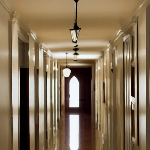 Prompt: photo of a candle lit hallway