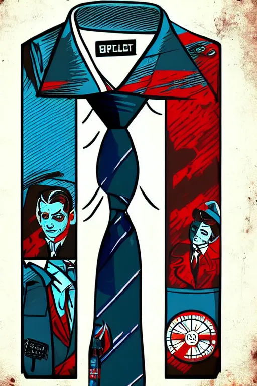 Prompt: men's tie shirt style, pop art, bioshock art style, concept art