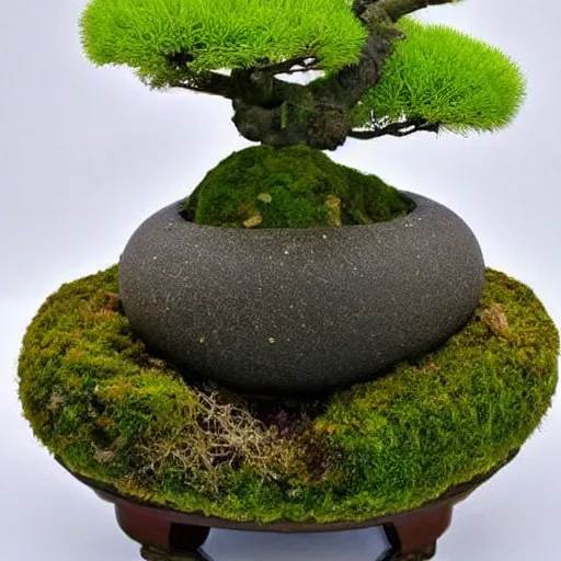 Image similar to a photo of japanese moss ball bonsai planter