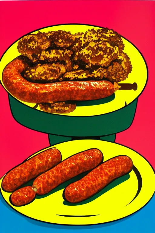 Image similar to nugget and sausage on plate, pop art, by mike swiderek, jorge lacera, ben lo, tyler west, ultrarealistic