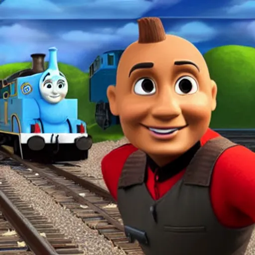 Image similar to dwayne johnson as train in thomas and friends series