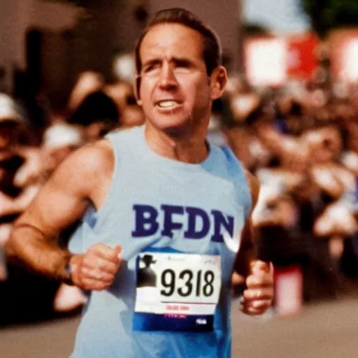 Image similar to film still close - up shot of joe biden running a marathon. photographic, photography