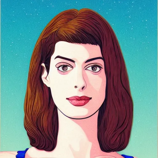 Image similar to anne hathaway retro minimalist portrait by jean giraud, moebius starwatcher comic, 8 k