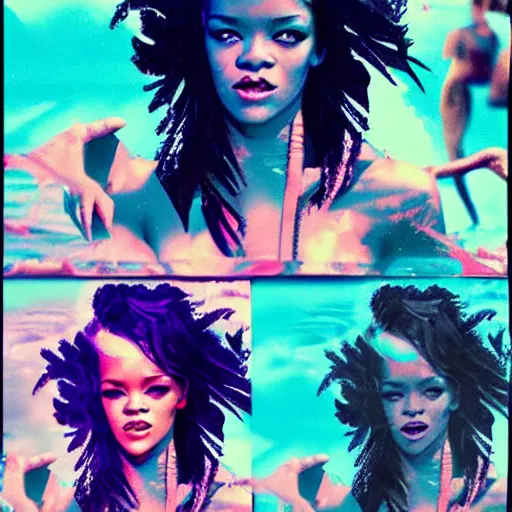 Image similar to rihanna in water park, seapunk, creative photo manipulation, creative photoshop, digital art