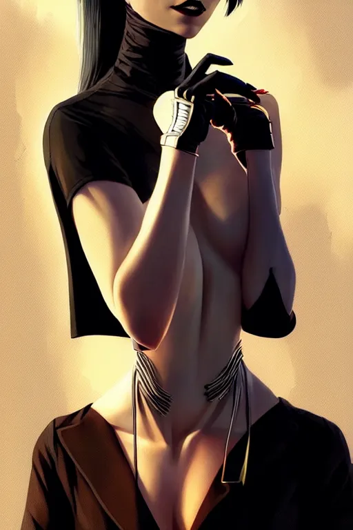 Image similar to gta vampire as aeon flux profile picture by greg rutkowski, dynamic pose, intricate clothes, futuristic, margaret keane, artgerm, norman rockwell, moebius, phantom, dreary, dramatic, fluid, golden ratio, artstation,