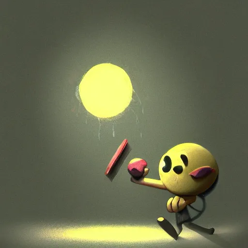 Image similar to a shadow - like figure closing in on gumball watterson, forcing him to flee, dark atmosphere, trending on artstation, digital art, children's book illustration, eerie lighting