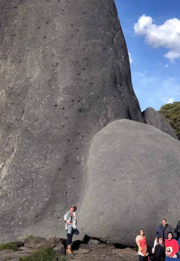 Image similar to tourist photo next to the world's biggest rock, high resolution