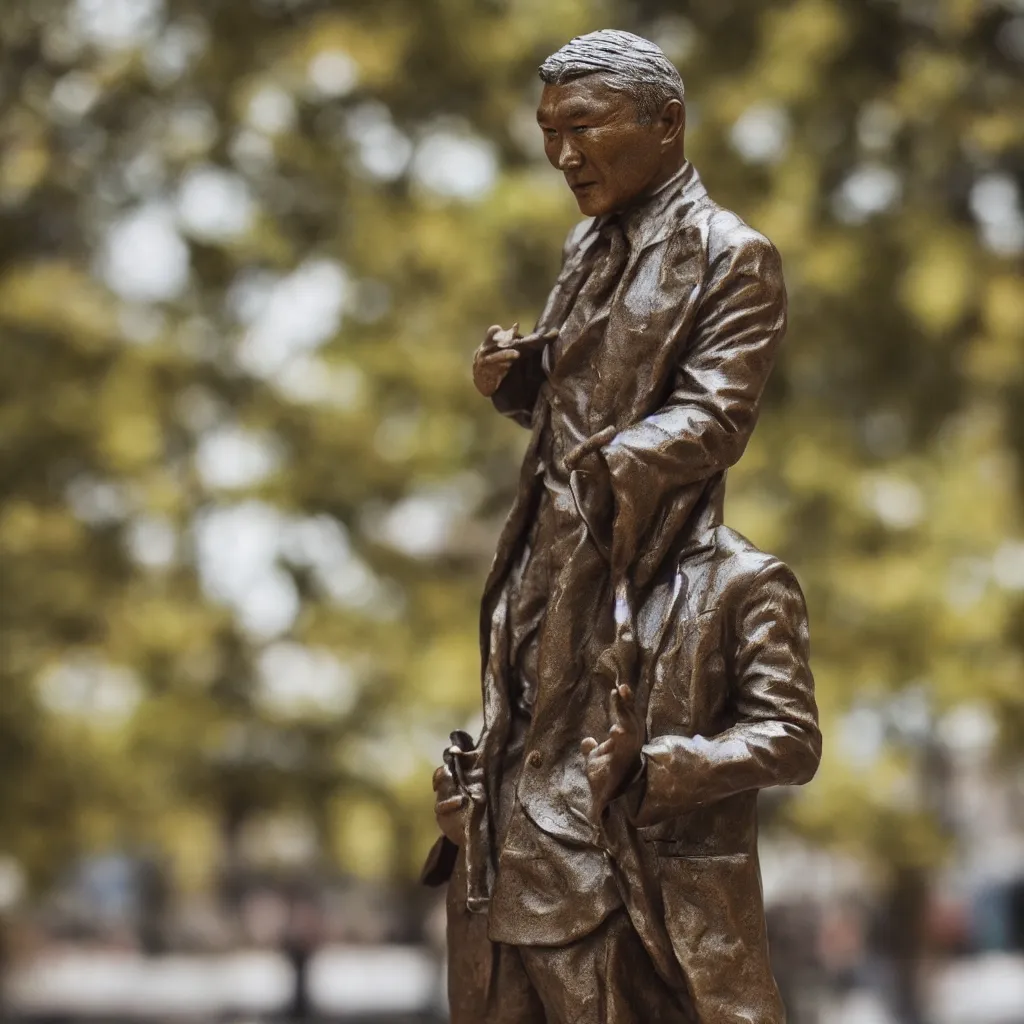 Image similar to bronze statue of Takeshi Kitano, depth of field, bokeh, 8K HD