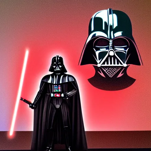 Prompt: darth vader at a business conference