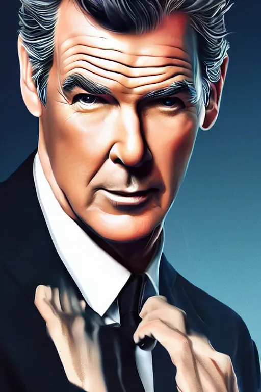 Image similar to Pierce Brosnan as James Bond, digital art by Artgerm and beeple and WLOP