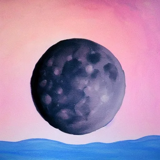 Prompt: pink moon and hills realistic painting