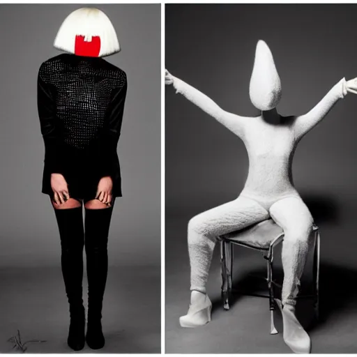 Prompt: Sia Furler artistic photoshoot wearing fashion